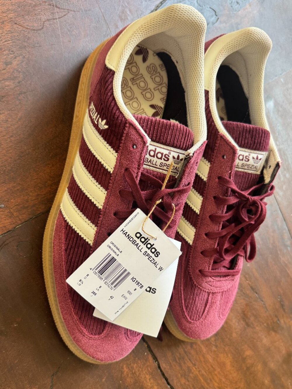 Adidas Handball Spezial W Corduroy Burgundy Cream Sneakers Size 9.5